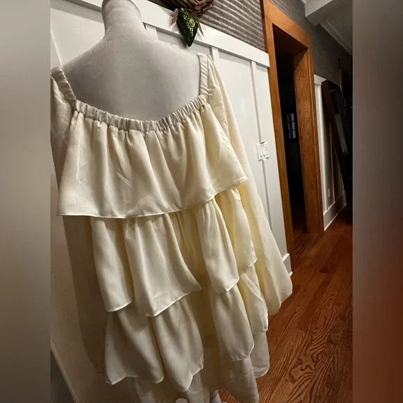 WeWoreWhat Ivory Long Sleeve Tiered Mini Dress in Crinkled Chiffon, NWT, XL - Picture 11 of 16